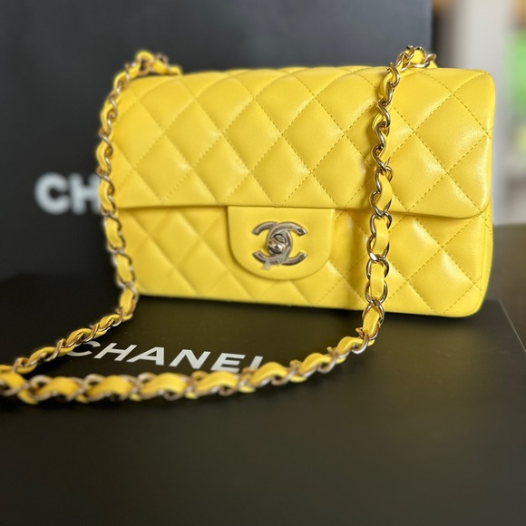FULL SET - CHANEL Classic Rectangle Mini (Yellow with Champagne Gold HW) - Picture 5 of 17